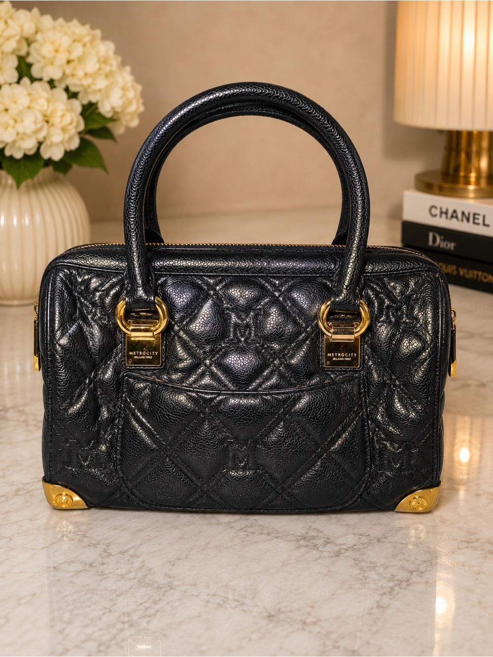 METROCITY Quilted Speedy Boston Bag- Preloved- has lock on side!-dust bag - Picture 2 of 14